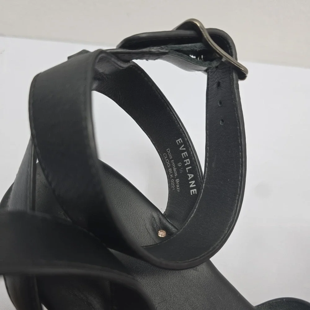 Everlane Black Leather Crisscross Platform Sandals